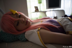 Rule 34 | bed, cosplay, gloves, gundam, gundam seed, gundam seed destiny, katou mari, meer campbell, photo (medium), pink hair, sleeping