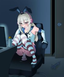 Rule 34 | 1boy, anal, anal object insertion, artist request, blonde hair, cosplay, highres, kantai collection, long hair, masturbation, object insertion, penis, shimakaze-kun, shimakaze (kancolle), shimakaze (kancolle) (cosplay), trap