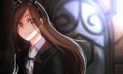 Rule 34 | 1girl, ascot, black jacket, blurry, blurry background, bright pupils, brown eyes, brown hair, closed mouth, copyright request, depth of field, goggles, goggles on head, highres, jacket, korean commentary, long hair, looking at viewer, ratatatat74, solo, upper body, white ascot, white pupils