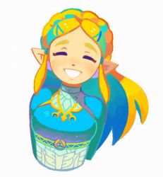 Rule 34 | 1girl, blonde hair, blush, braid, crown braid, denaseey, closed eyes, female focus, hair ornament, hairclip, long hair, nintendo, parted lips, pointy ears, princess zelda, simple background, smile, solo, the legend of zelda, the legend of zelda: breath of the wild, triforce, upper body, white background