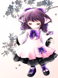 Rule 34 | 1girl, animal ears, bow, cat ears, cat tail, colorized, closed eyes, hair bow, highres, original, purple hair, ribbon, smile, solo, tail, yume shokunin