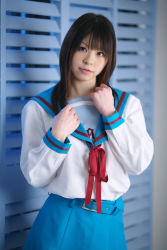 Rule 34 | asahina mikuru, cosplay, highres, katou mari, photo (medium), sailor, school uniform, serafuku, suzumiya haruhi no yuuutsu