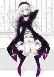 Rule 34 | 00s, frills, hairband, highres, long hair, purple eyes, rozen maiden, silver hair, solo, suigintou, sw (taco)