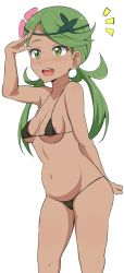 Rule 34 | 1girl, belly, bikini, breasts, creatures (company), eyebrows, game freak, green eyes, green hair, highres, long hair, mallow (pokemon), matching hair/eyes, nintendo, open mouth, pokemon, pokemon sm, smile, stomach, swimsuit, third-party edit, transparent background, twintails, verseir 001