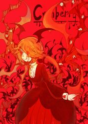 Rule 34 | 1girl, black dress, blood, blood on face, cranber (funamusea), demon, demon girl, dress, funamusea, haiiro teien, long hair, looking to the side, pink hair, red eyes, red theme, solo, very long hair, zdhzh179