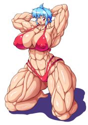 Rule 34 | 1girl, abs, breasts, covered erect nipples, extreme muscles, female focus, huge breasts, legs, mocoack, muscular, original, simple background, solo, swimsuit