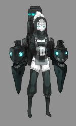 Rule 34 | 10s, 1girl, abyssal ship, blue eyes, boots, breasts, cannon, center opening, cleavage, full body, ganesagi, glowing, glowing eyes, hood, hoodie, kantai collection, looking at viewer, original, pale skin, panties, simple background, small breasts, solo, thighhighs, underwear, weapon, wide sleeves, zettai ryouiki
