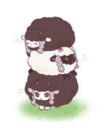 Rule 34 | :3, alternate color, animal focus, blush stickers, closed eyes, closed mouth, commentary request, creatures (company), dian (nanooo i), game freak, gen 8 pokemon, grass, highres, nintendo, no humans, notice lines, open mouth, pokemon, pokemon (creature), sheep, shiny pokemon, smile, stack, wooloo
