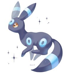 alternate_color artist_name black_fur blue_fur brown_sclera colored_sclera creatures_(company) game_freak gen_2_pokemon grey_background highres iwasi_29 nintendo no_humans pokemon pokemon_(creature) shiny_pokemon simple_background solo sparkle two-tone_fur umbreon