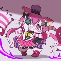 Rule 34 | artist request, cat, cat busters, cheshire (cat busters), eyepatch, furry, hat, mini hat, pink eyes, pink hair, smile
