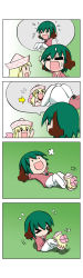 Rule 34 | &gt; &lt;, +++, 2girls, 4koma, :d, = =, absurdres, animal ears, arms behind head, blonde hair, capelet, chibi, closed eyes, comic, dress, exercising, fairy wings, flying sweatdrops, gradient background, green hair, hand up, hat, highres, kasodani kyouko, lifting person, lily white, mini person, minigirl, multiple girls, open mouth, pink dress, rakugaki-biyori, shirt, shorts, silent comic, simple background, sit-up, smile, spoken character, sweat, touhou, trembling, wings, you&#039;re doing it wrong