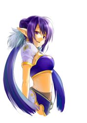 Rule 34 | 00s, 1girl, blue hair, highres, judith (tales), long hair, midriff, pointy ears, potchi, purple eyes, smile, solo, tales of (series), tales of vesperia