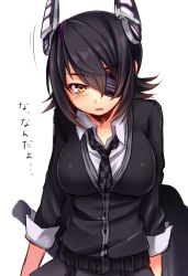 Rule 34 | 10s, 1girl, black hair, breasts, eyepatch, kantai collection, large breasts, nagase kizuna, necktie, open mouth, personification, short hair, solo, sweatdrop, tenryuu (kancolle), translated, yellow eyes