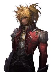 Rule 34 | blonde hair, coat, hair over one eye, heroes lore v, repi987, simple background, solo, white background