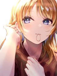 Rule 34 | 1girl, absurdres, blonde hair, expressionless, eyelashes, hachimiya meguru, tucking hair, highres, idolmaster, idolmaster shiny colors, inumantle, looking afar, mouth hold, nail polish, portrait, rubber band, simple background, solo