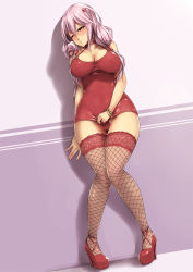 Rule 34 | 1girl, bare shoulders, blush, breasts, cleavage, dress, covered erect nipples, full body, gloves, guilty crown, hair ornament, hairclip, highres, large breasts, long hair, looking at viewer, microdress, nail polish, packge, pink hair, red eyes, short dress, sleeveless, smile, solo, standing, thighhighs, twintails, yuzuriha inori, zettai ryouiki