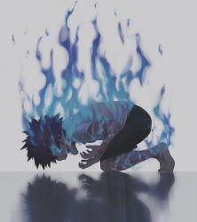 Rule 34 | 1boy, aged down, black hair, blue fire, boku no hero academia, burn scar, burning, crying, crying with eyes open, dabi (boku no hero academia), fire, highres, keiid, male focus, open mouth, scar, screaming, solo, spiked hair, spoilers, tears, todoroki touya