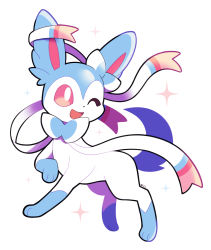 Rule 34 | :d, alternate color, artsy-rc, creatures (company), full body, game freak, gen 6 pokemon, highres, nintendo, no humans, open mouth, pokemon, pokemon (creature), shiny pokemon, signature, simple background, smile, sparkle, sylveon, symbol-only commentary, white background