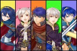 Rule 34 | 2girls, 3boys, bad id, bad pixiv id, blue eyes, blue hair, cape, closed mouth, column lineup, dual persona, fire emblem, fire emblem: mystery of the emblem, fire emblem: path of radiance, fire emblem: radiant dawn, fire emblem awakening, grin, hairband, hanasaki komugi, headband, holding, holding sword, holding weapon, hood, ike (fire emblem), long hair, looking at viewer, lucina (fire emblem), male focus, marth (fire emblem), matching hair/eyes, multiple boys, multiple girls, nintendo, open mouth, parted lips, robin (female) (fire emblem), robin (fire emblem), robin (male) (fire emblem), round teeth, serious, short hair, smile, super smash bros., sword, teeth, tiara, twintails, weapon, white hair