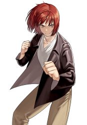Rule 34 | absurdres, black jacket, clenched hand, ergo (fate), fate (series), grey eyes, hanny (uirusu chan), highres, jacket, lord el-melloi ii case files, male focus, non-web source, red hair, shirt, smirk, stance, white shirt