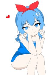 Rule 34 | 1girl, bad tag, bare arms, blue dress, blue eyes, blue hair, closed mouth, dress, fasai, hair ornament, heart, highres, looking at viewer, non-web source, original, playing with own hair, ribbon, simple background, sleeveless, sleeveless dress, smile, solo, tagme, white background