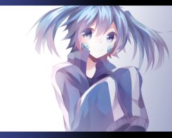 Rule 34 | 1girl, bad id, bad pixiv id, blue eyes, blue hair, chocoan, ene (kagerou project), headphones, kagerou project, letterboxed, long hair, long sleeves, matching hair/eyes, oversized clothes, sleeves past wrists, solo, twintails