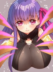 Rule 34 | 1girl, bare shoulders, blush, breasts, fate/extra, fate/extra ccc, fate/grand order, fate (series), hair ornament, long hair, passionlip (fate), pink eyes, purple hair, tears