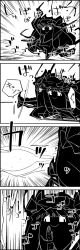 Rule 34 | 4koma, aura, comic, crescent, crescent hair ornament, greyscale, hair ornament, hat, highres, mob cap, monochrome, no humans, patchouli knowledge, smile, solo, street fighter, tani takeshi, touhou, translation request, yukkuri shiteitte ne