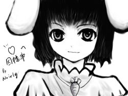 Rule 34 | 1girl, animal ears, rabbit ears, faux traditional media, female focus, greyscale, inaba tewi, monochrome, noirly, short hair, solo, speed painting, touhou