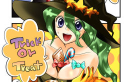 Rule 34 | 1990s (style), blue eyes, breasts, candy, candy bar, candy cane, cleavage, final fantasy, final fantasy vi, food, green hair, halloween, hanamo daiou, hat, long hair, lowres, open mouth, tina branford, witch hat