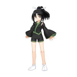 Rule 34 | androgynous, arms at sides, bad id, bad pixiv id, black hair, detached sleeves, full body, gender request, grey eyes, headband, japanese clothes, jinbei (len&#039;en), len&#039;en, long hair, parted bangs, ponytail, short sleeves, solo, swept bangs, transparent background, v-shaped eyebrows