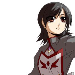 Rule 34 | 00s, 1girl, androgynous, closed mouth, collar, expressionless, long sleeves, lowres, my-otome, oekaki, red eyes, short hair, simple background, solo, uniform, upper body, white background