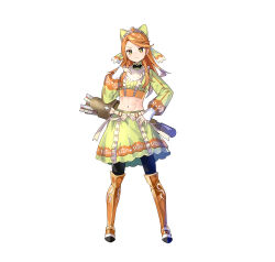 1girl abs closed_mouth etie_(fire_emblem) fire_emblem fire_emblem_engage fire_emblem_heroes green_eyes highres long_hair long_sleeves navel nintendo official_art orange_hair petite puffy_long_sleeves puffy_sleeves skirt solo thighs turtleneck