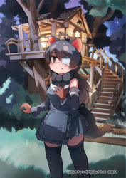 Rule 34 | 1girl, animal ears, apron, australian devil (kemono friends), bare shoulders, black apron, black bow, black bowtie, black hair, black skirt, black sleeves, black thighhighs, bow, bowtie, brown eyes, brown gloves, commentary request, detached sleeves, extra ears, eyepatch, fang, gloves, kemono friends, kemono friends 3, long hair, medical eyepatch, multicolored hair, official art, pleated skirt, saltlaver, skirt, solo, tasmanian devil ears, tasmanian devil tail, thighhighs, two-tone hair, white hair, zettai ryouiki