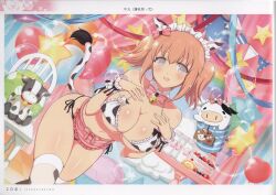 Rule 34 | 1girl, absurdres, animal ears, animal print, bare shoulders, bikini, breasts, cow print, cow print bikini, detached collar, fake animal ears, fake horns, fake tail, highres, horns, indoors, large breasts, leaning forward, long hair, looking at viewer, official art, open mouth, page number, print bikini, scan, senran kagura, senran kagura new link, shiny skin, short twintails, simple background, smile, solo, swimsuit, tail, thighs, twintails, yaegashi nan