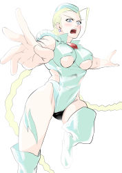 Rule 34 | 1girl, absurdres, adapted costume, ahoge, backlighting, blonde hair, blue eyes, blue leotard, blush, boots, braid, breast cutout, breasts, cammy white, clothing cutout, covered erect nipples, do-poi, earrings, garrison cap, hat, high collar, highres, huge ahoge, jewelry, large breasts, leotard, long hair, outstretched arms, running, shoulder pads, simple background, solo, street fighter, thigh boots, thighhighs, twin braids, underboob, underboob cutout, very long hair