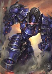 Rule 34 | 10s, absurdres, armor, artist request, assault visor, blue armor, colossus (granblue fantasy), full body, glowing, granblue fantasy, highres, holding, holding sword, holding weapon, mecha, no humans, robot, solo, sword, weapon