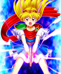 Rule 34 | 1990s (style), absurdres, akazukin chacha, blonde hair, highres, magical princess, open mouth, sword, weapon