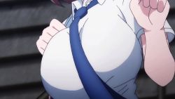Rule 34 | 1girl, ai-chan (tawawa), animated, bouncing breasts, breasts, brown hair, getsuyoubi no tawawa, head out of frame, large breasts, lowres, necktie, running, solo