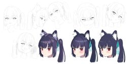 Rule 34 | 1girl, absurdres, animal ears, black hair, blue archive, cheenack, highres, looking at viewer, red eyes, serika (blue archive), simple background, solo, twintails, twitter, white background