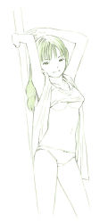 Rule 34 | 1girl, green theme, long hair, monochrome, original, panties, sketch, solo, tank top, traditional media, underwear, yoshitomi akihito