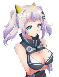 Rule 34 | 1girl, bad id, bad pixiv id, black dress, blue eyes, breasts, cleavage, cleavage cutout, clothing cutout, cross hair ornament, crossed arms, dress, hair ornament, hairclip, kaguya luna, large breasts, lips, looking at viewer, ngv3553, obi, parted lips, ribbon, sash, sidelocks, silver hair, simple background, sleeveless, sleeveless dress, solo, the moon studio, twintails, upper body, virtual youtuber, white background, white ribbon, wrist ribbon