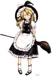 Rule 34 | &gt;:d, 1girl, :d, ^ ^, absurdres, bad id, bad pixiv id, black bow, black hat, blonde hair, bow, braid, broom, closed eyes, grin, hair between eyes, hair bow, hat, highres, holding, holding broom, kirisame marisa, long hair, looking at viewer, mushroom (osh320), open mouth, puffy short sleeves, puffy sleeves, short sleeves, smile, solo, touhou, v-shaped eyebrows, white bow, white legwear, witch hat