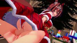 Rule 34 | 1boy, 1girl, 3d, animal ears, animated, anus, ass, blush, box, breasts, chris flandre, christmas, christmas lights, christmas ornaments, christmas present, christmas tree, clothed female nude male, clothing aside, daiwa scarlet (umamusume), gift, gift box, girl on top, half-closed eyes, hetero, highres, horse ears, horse girl, horse tail, koikatsu (medium), koikatu, large breasts, leaning forward, long hair, looking back, moaning, nude, open mouth, panties, panties aside, penis, pussy, red hair, sex, smile, solo focus, sound, tagme, tail, umamusume, underwear, vaginal, video