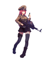 Rule 34 | 1girl, absurdres, artist request, assault rifle, bad id, bad pixiv id, bag, cellphone, commentary request, full body, germany, gun, hat, highres, holding, holding gun, holding weapon, korean commentary, military, military hat, military uniform, original, phone, pink eyes, pleated skirt, red hair, rifle, school bag, skirt, smartphone, solo, stg44, thighhighs, uniform, weapon, white background, zettai ryouiki