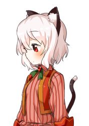 Rule 34 | 1girl, animal ears, bad id, bad pixiv id, blush, cat ears, cat tail, from side, muku (muku-coffee), original, profile, red eyes, shiro (muku), simple background, solo, striped, tail, vertical stripes, white background, white hair