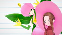 Rule 34 | 2girls, 3d, brown hair, digimon, fairy, lilimon, looking at viewer, multiple girls, nail polish, plant, tachikawa mimi, tongue, tongue out