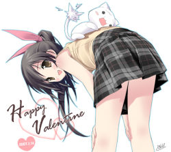 Rule 34 | 00s, 1girl, 2007, animal ears, blouse, cat, cat ears, dated, happy valentine, kantoku, original, outline, plaid, plaid skirt, shirt, skirt, sleeveless, sleeveless shirt, solo, tooth, valentine