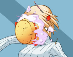 Rule 34 | 10s, 1girl, blonde hair, brave witches, cake, candle, food, food on face, fruit, in the face, naageru, nikka edvardine katajainen, pie, pie in face, solo, strawberry, strawberry shortcake, strike witches, whipped cream, world witches series