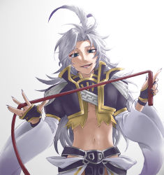 Rule 34 | 1boy, :d, androgynous, bad id, bad pixiv id, blue eyes, eyeliner, feather hair ornament, feathers, final fantasy, final fantasy ix, fingerless gloves, fingernails, gloves, feather hair ornament, highres, kokonotsu (popoxxx0516), kuja, lipstick, long hair, looking at viewer, makeup, male focus, midriff, nail polish, navel, open mouth, sharp fingernails, silver hair, simple background, slit pupils, smile, solo, whip, wide sleeves